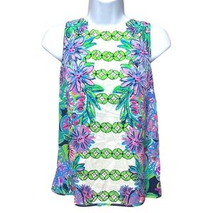 Lilly Pulitzer Iona XS Sleeveless Silk Top Purple White Green